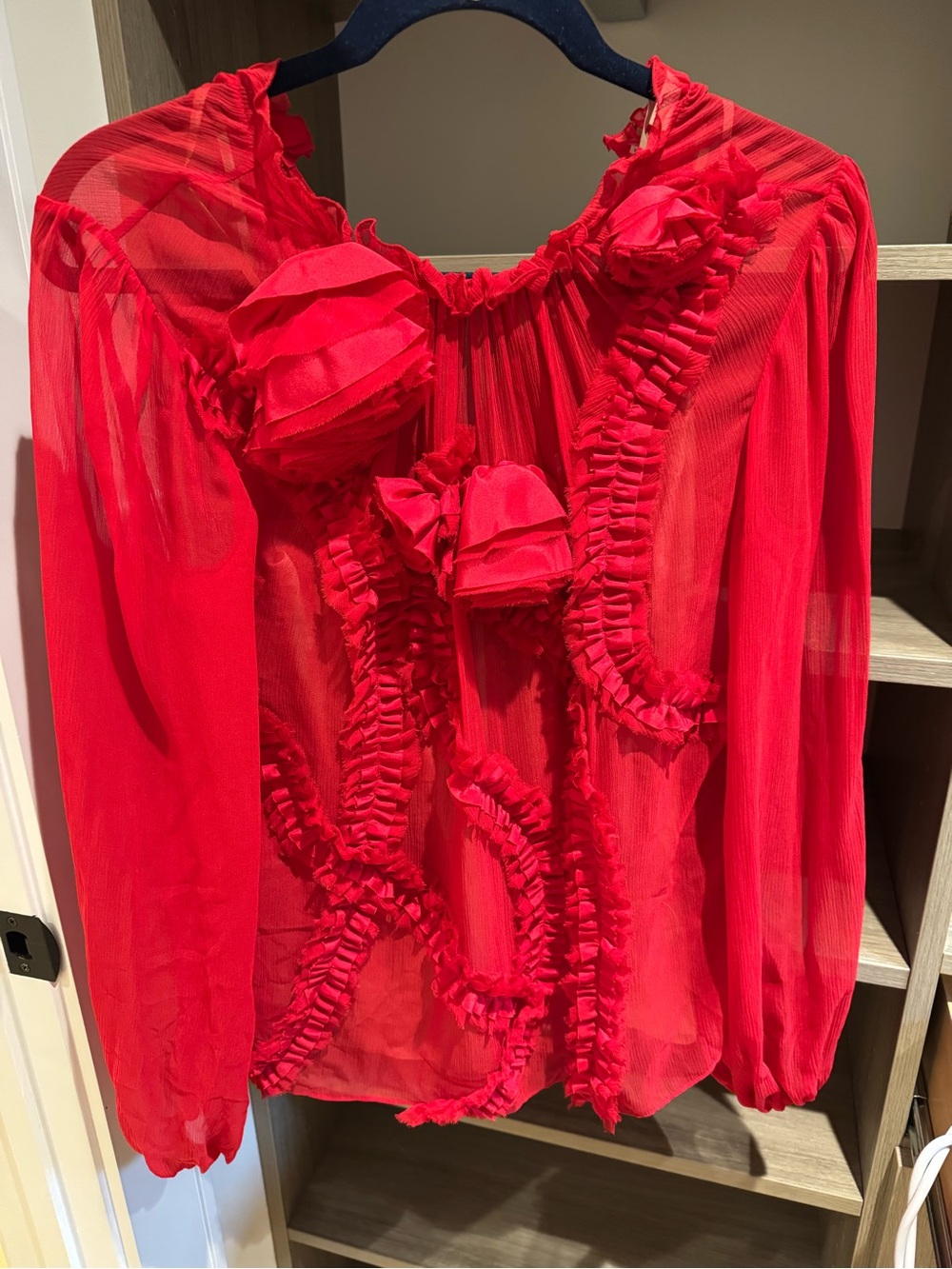 Jason Wu Vibrant Red Sheer Ruffle-Front Blouse